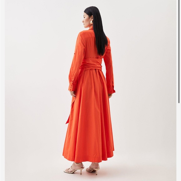 Karen Millen Orange Tailored Belted Poplin Maxi Button Up Down Shirt Dress sz 8 - Picture 2 of 13